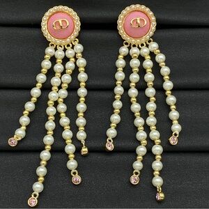 Elegant Pink and Gold Pearl Drop Earrings